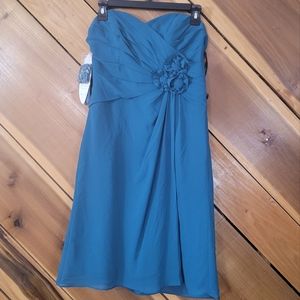 New! Alfred Angelo Modern Fit Teal Strapless Mini Dress Size 2